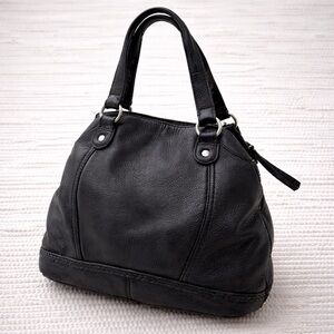 Lucky Brand Black Leather Satchel Boho Shoulder Bag Slouchy Tote